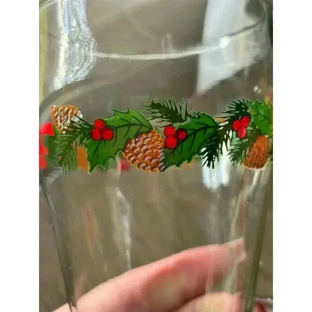Vintage Coca-Cola Holiday Glass Set of 4 Pine Cones & Holly Design